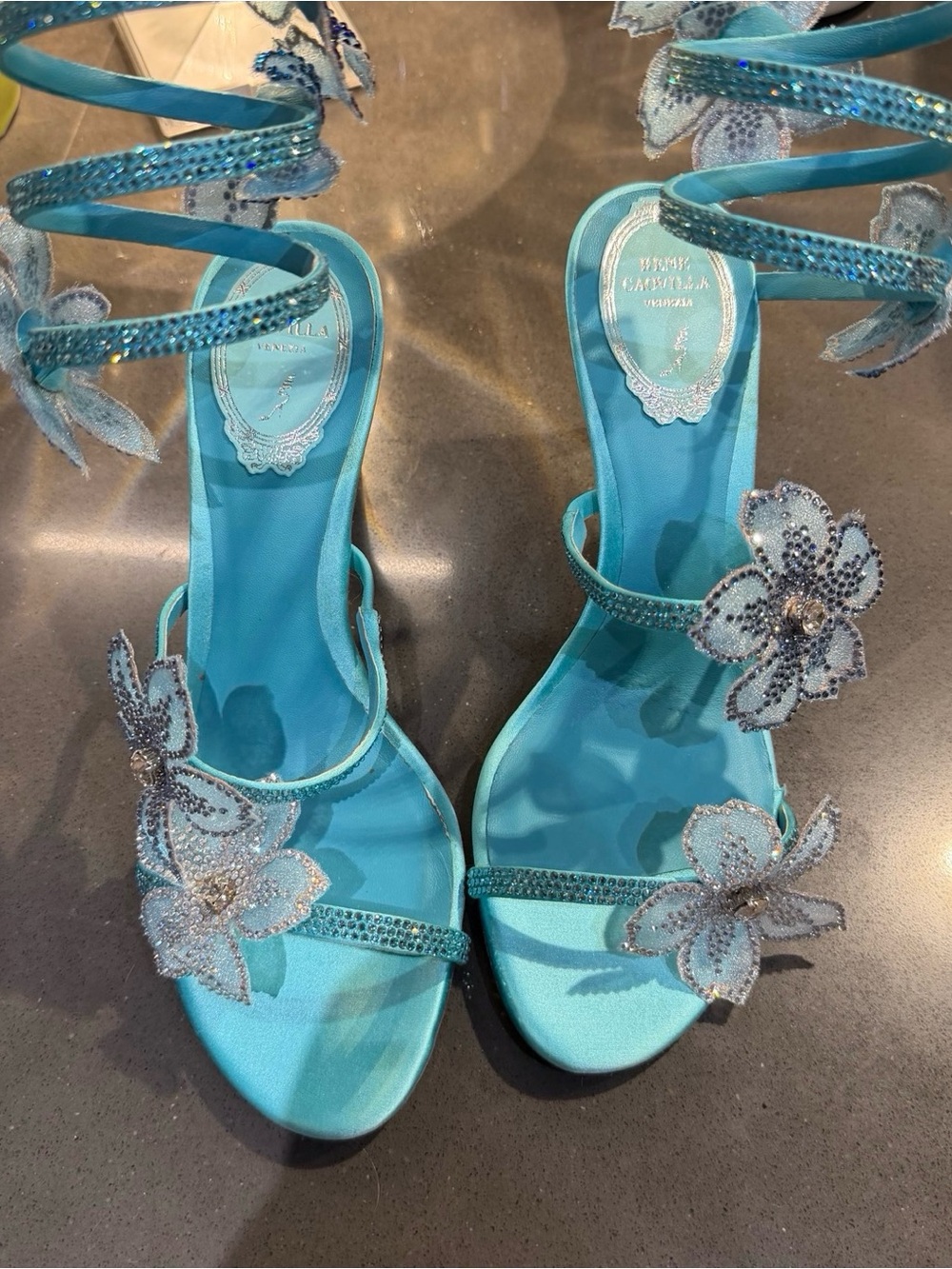 Rene caovilla Turquoise Floral Embellished Strappy Heels - Women - Picture 2 of 6